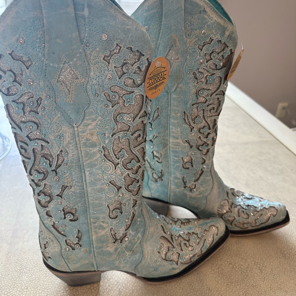 Baby Blue and Glitter Cowboy Boots